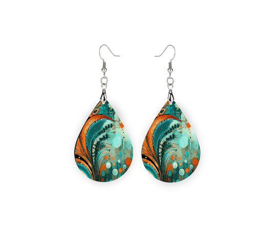 New Release Boho Drops Earrings Print Tear Drop Wood Dangle Earrings Hypoallergenic Jewelry