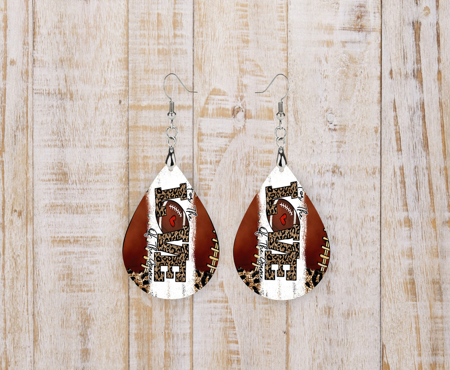 New Release Football for the Love of the Game Earrings Print Tear Drop Wood Dangle Earrings Hypoallergenic Jewelry