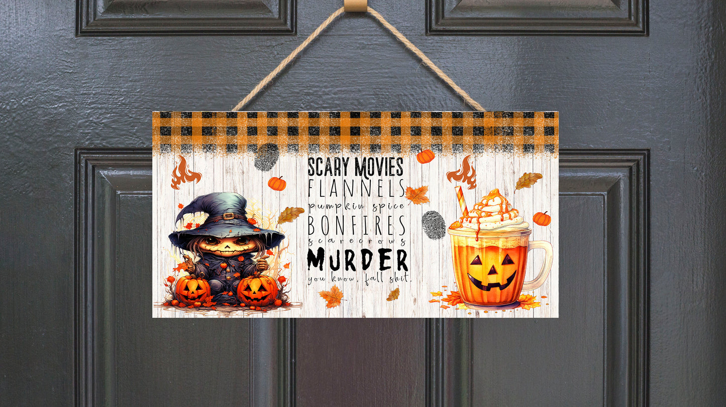 New Release Scary Movie Flannel Fall Wall Decor, Fall Sign,  Printed Handmade Wood Sign, Wreath Sign, Door Hanger