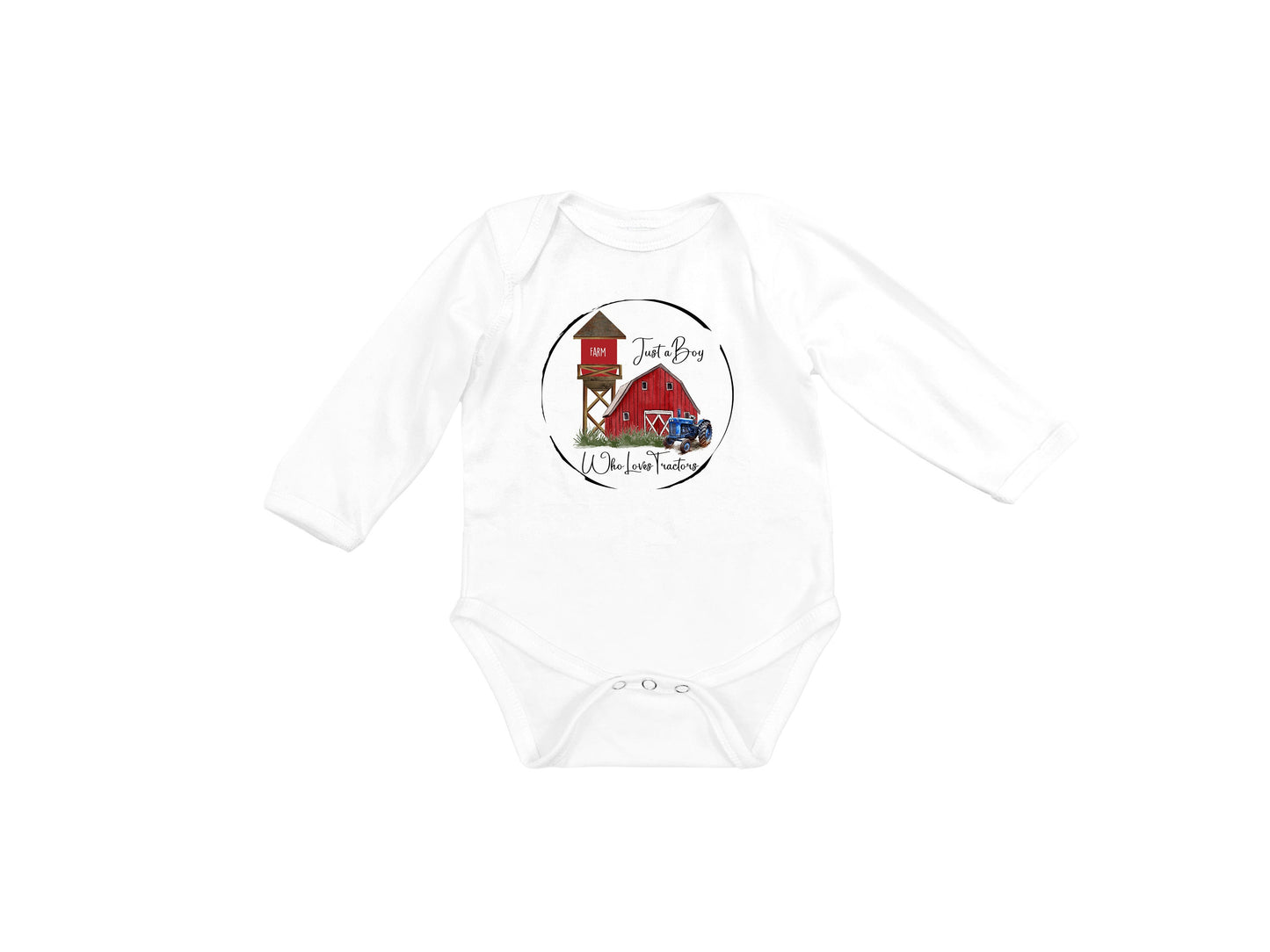 New Release, Baby Bodysuit, Just a Boy Who Loves Tractors One Piece Baby Suit, Baby Gift, Long / Short Sleeve, 0-18 Months size