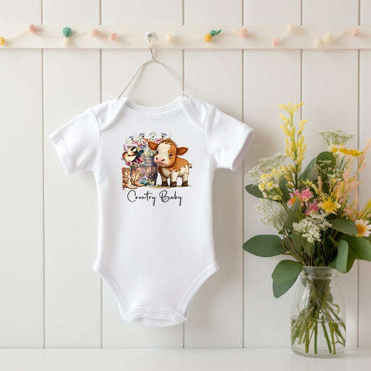 New Release, Baby Bodysuit, Country Baby Cow One Piece Baby Suit, Baby Gift, Long / Short Sleeve, 0-18 Months size