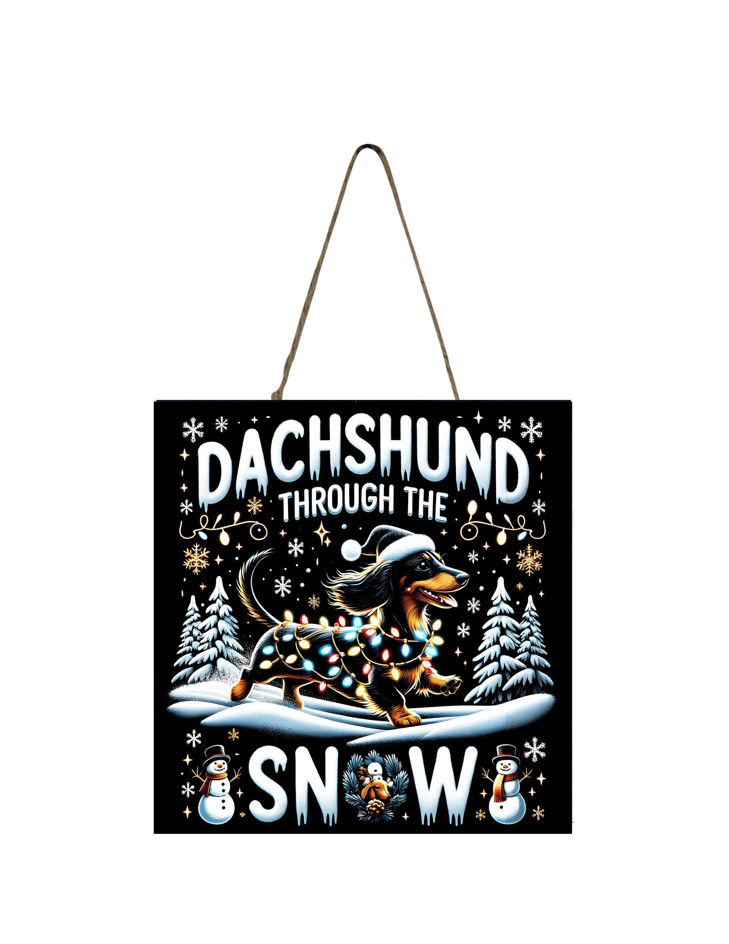 New Release, Christmas Ornament, Dachshund Through the Snow on Black, Tier Tray Decor, Wreath Sign, Mini Sign, Door Hanger