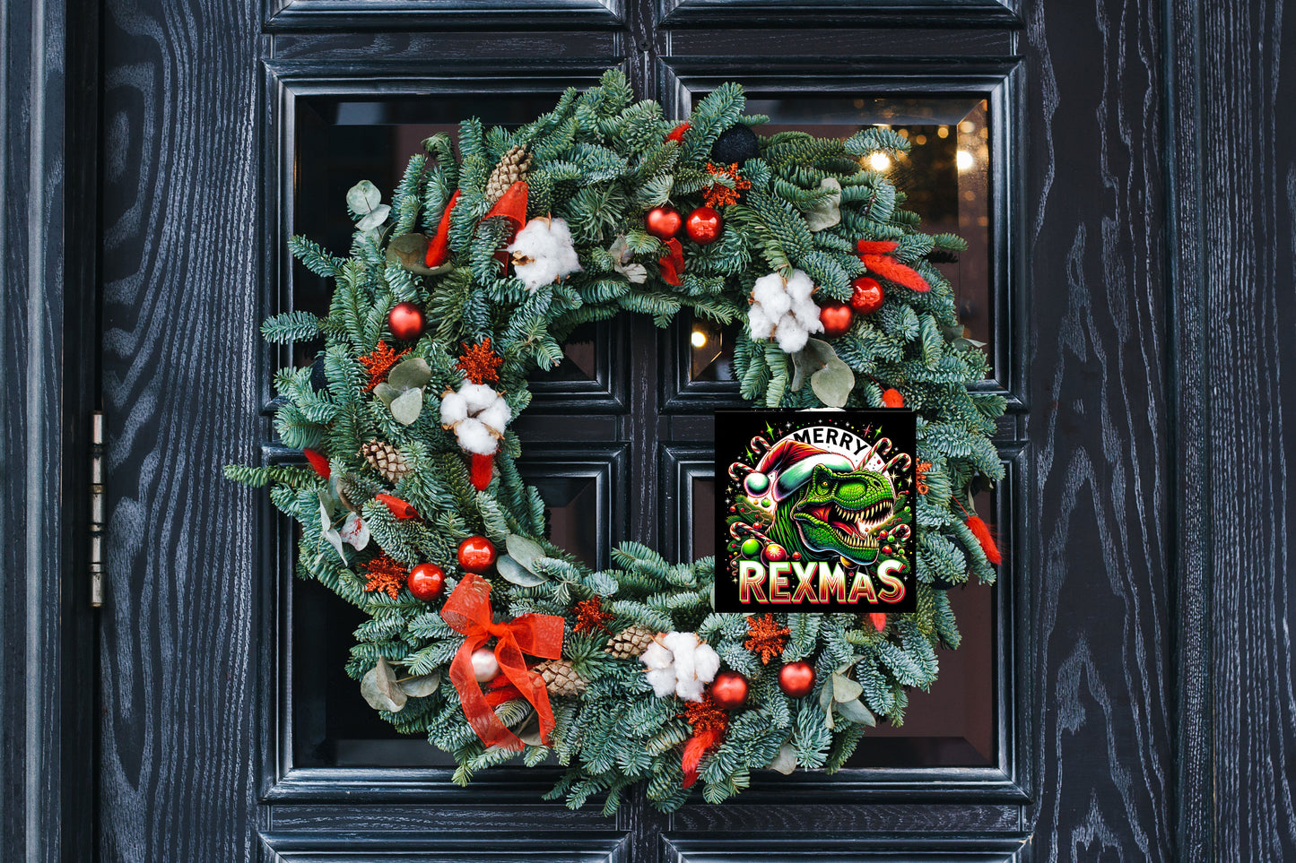 New Release, Christmas Ornament, Merry Rexmas on Black Dinosaur, Tier Tray Decor, Wreath Sign, Mini Sign, Door Hanger