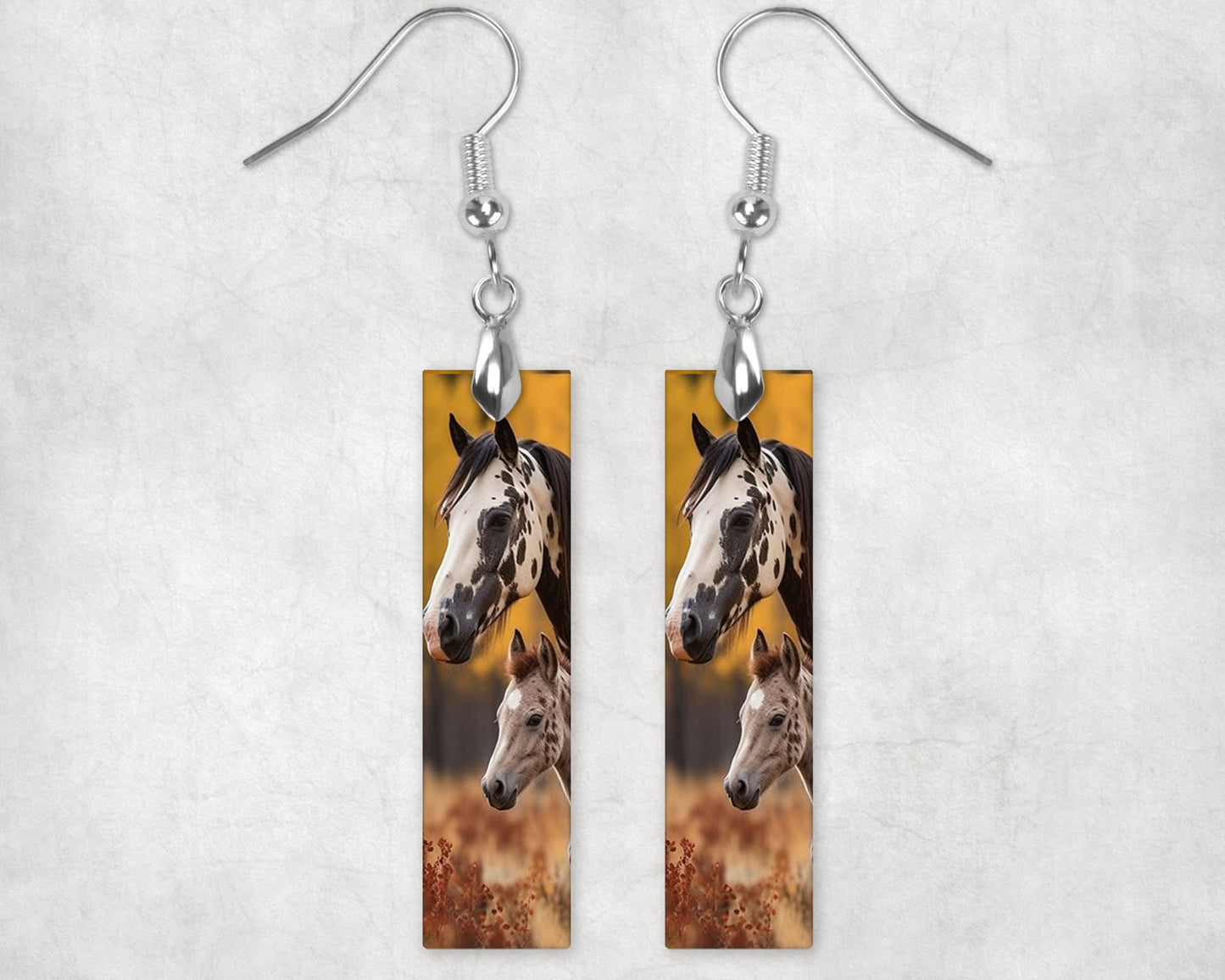 New Release Earrings, Appaloosa Horse and Foal Bar Dangle Printed Earrings Jewelry Handmade