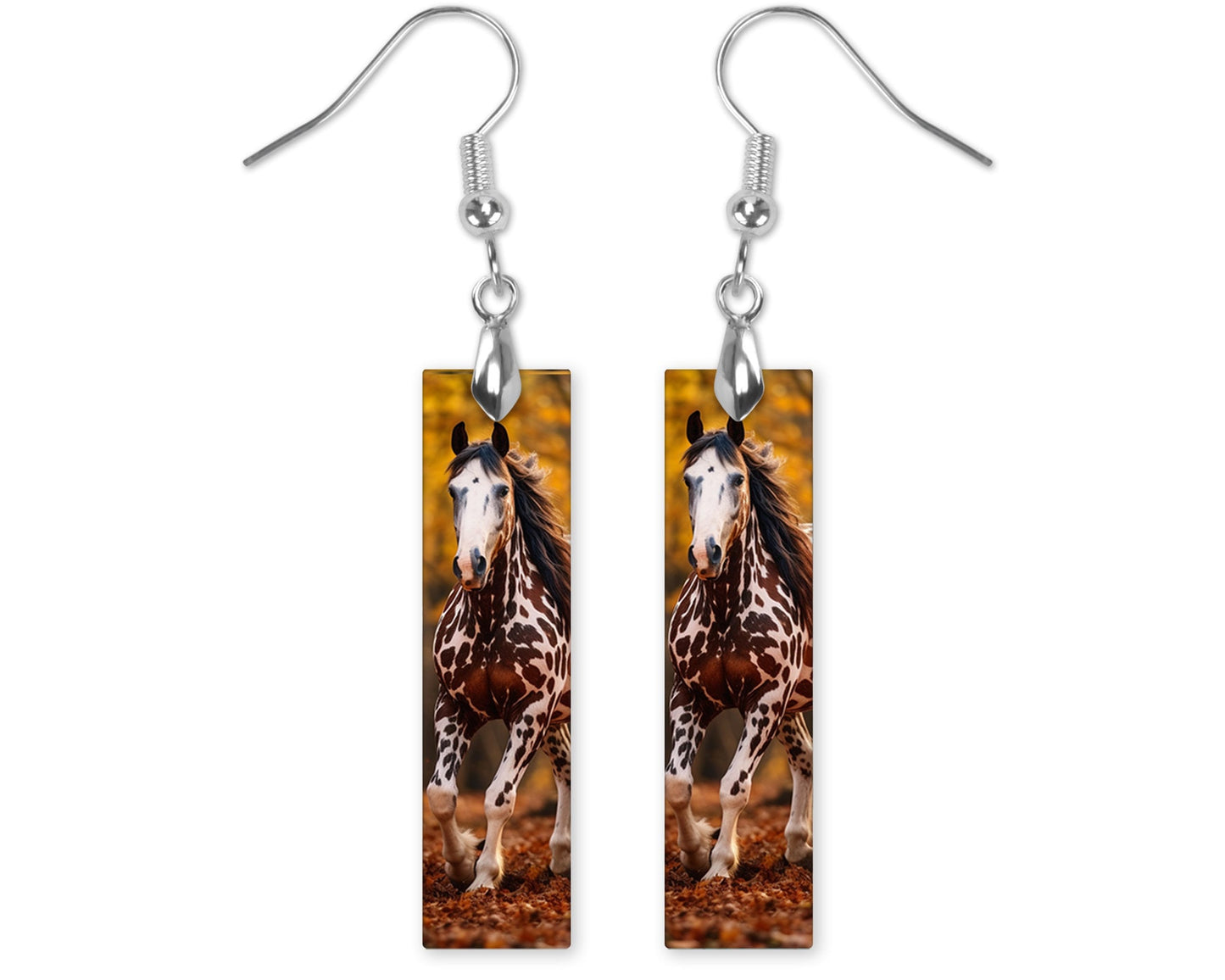 New Release Earrings, Appaloosa Horse in Fall Bar Dangle Printed Earrings Jewelry Handmade