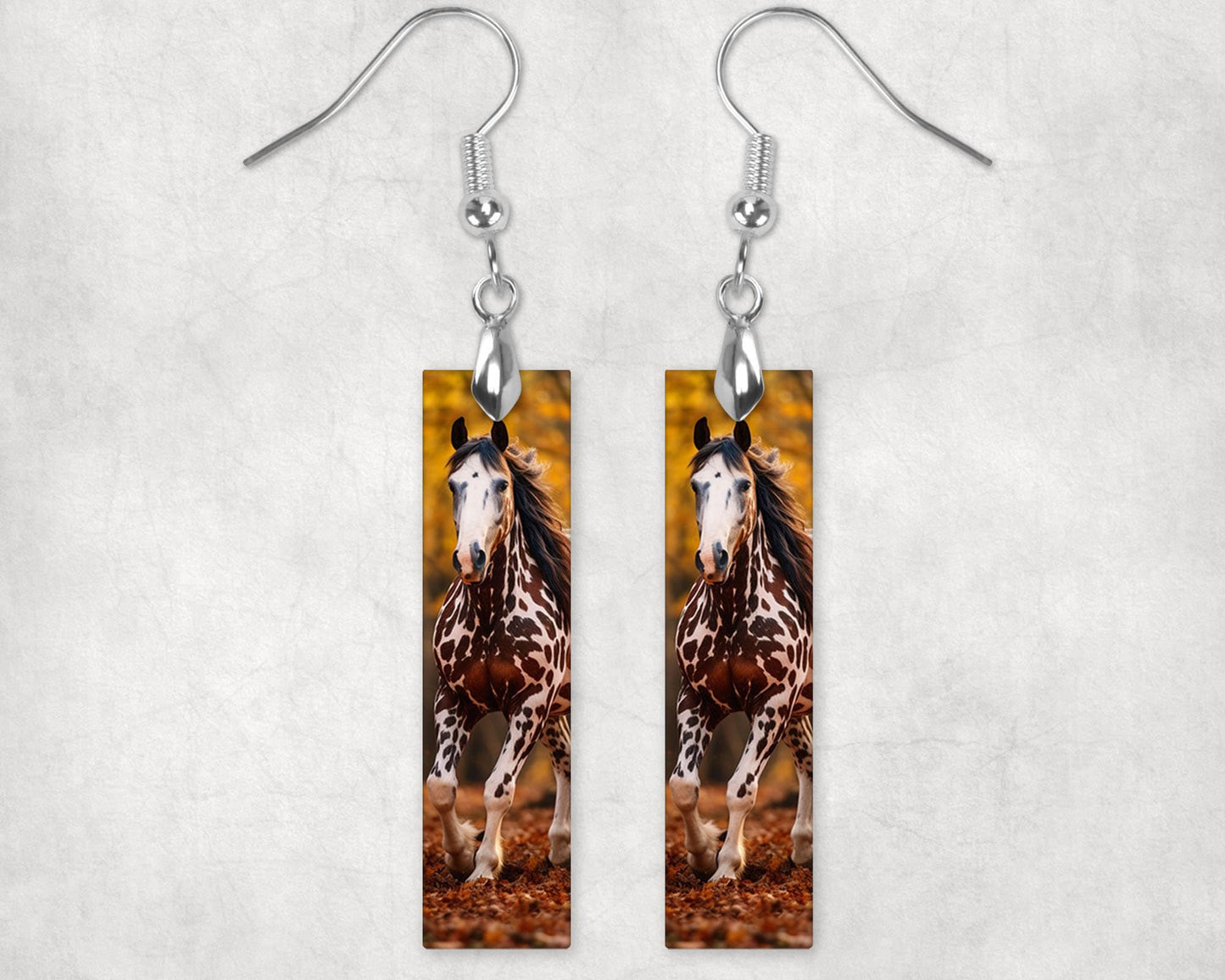 New Release Earrings, Appaloosa Horse in Fall Bar Dangle Printed Earrings Jewelry Handmade