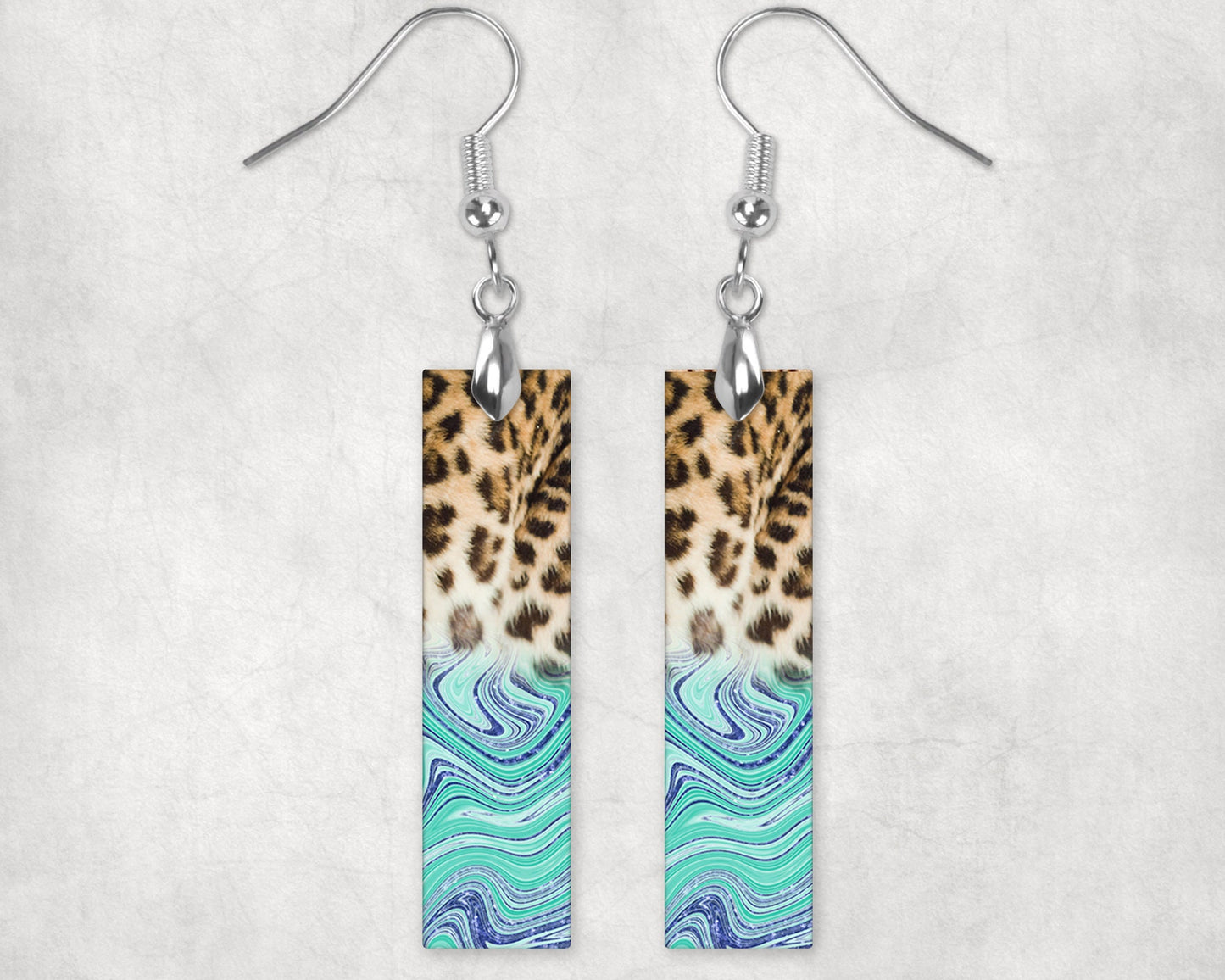 New Release Earrings, Leopard Print and Blue Swirl Bar Dangle Printed Earrings Jewelry Handmade