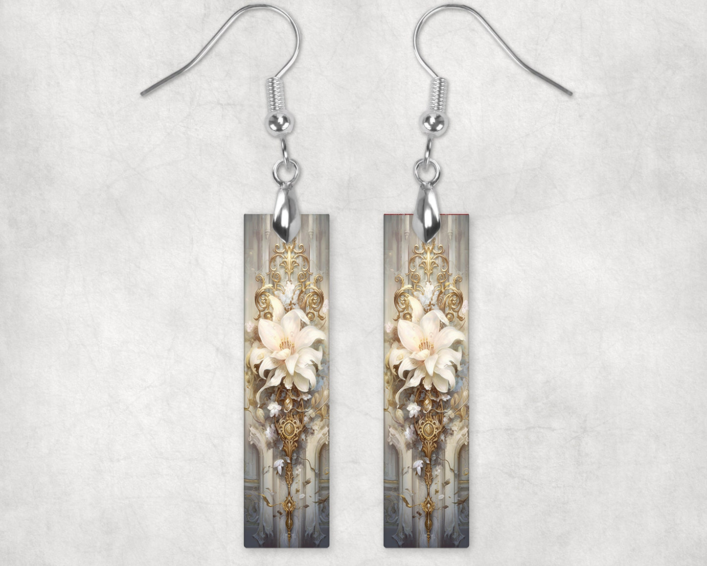 New Release Earrings, Rococo Beauty Floral Bar Dangle Printed Earrings Jewelry Handmade