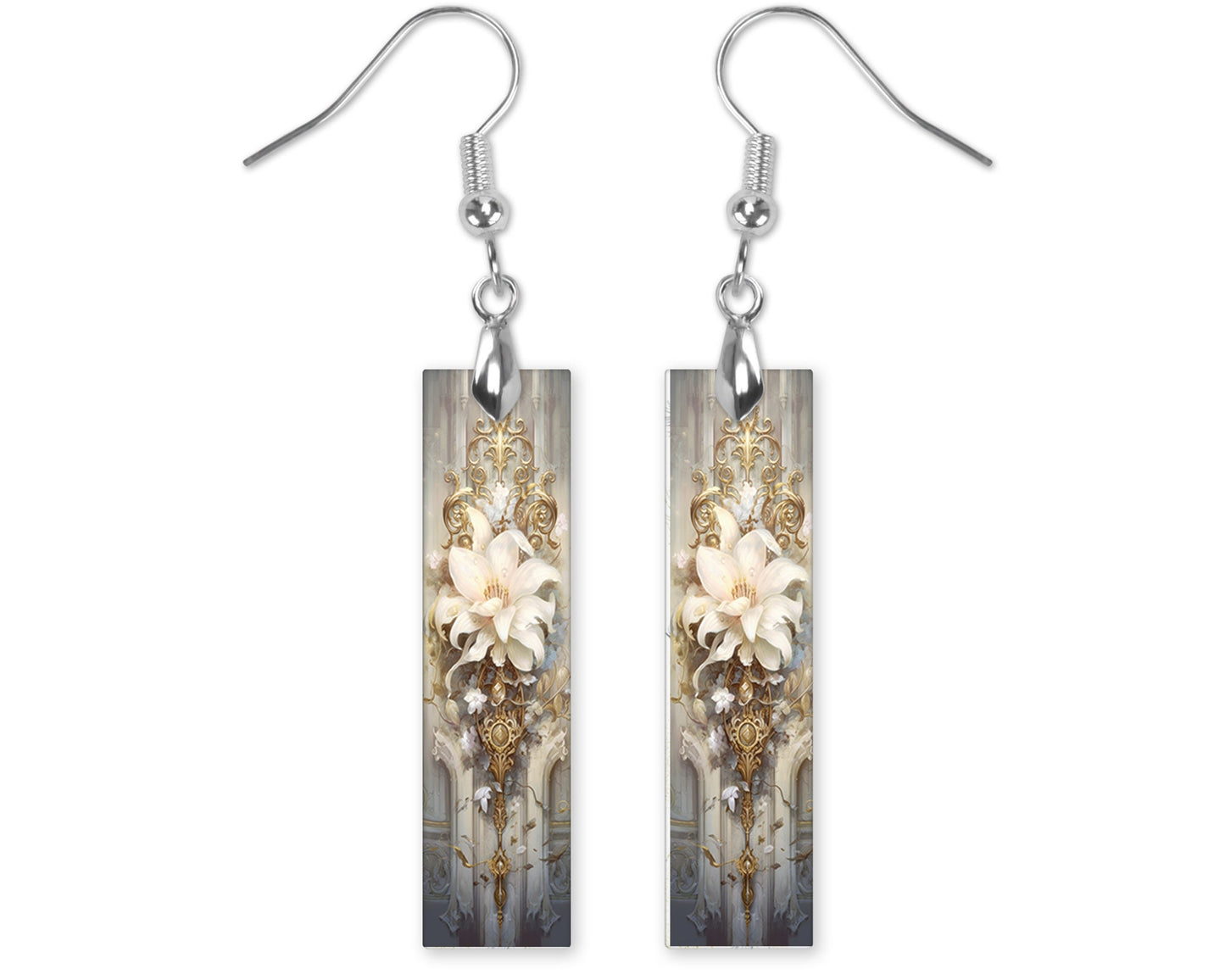 New Release Earrings, Rococo Beauty Floral Bar Dangle Printed Earrings Jewelry Handmade