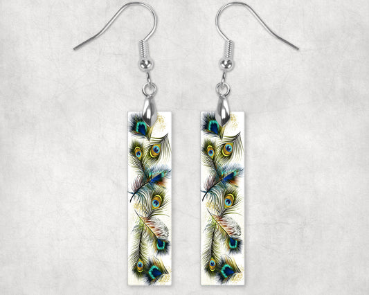 New Release Earrings, Peacock Feathers Bar Dangle Printed Earrings Jewelry Handmade