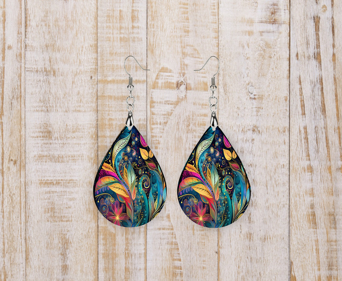 New Release Beautiful Boho Earrings Print Tear Drop Wood Dangle Earrings Hypoallergenic Jewelry