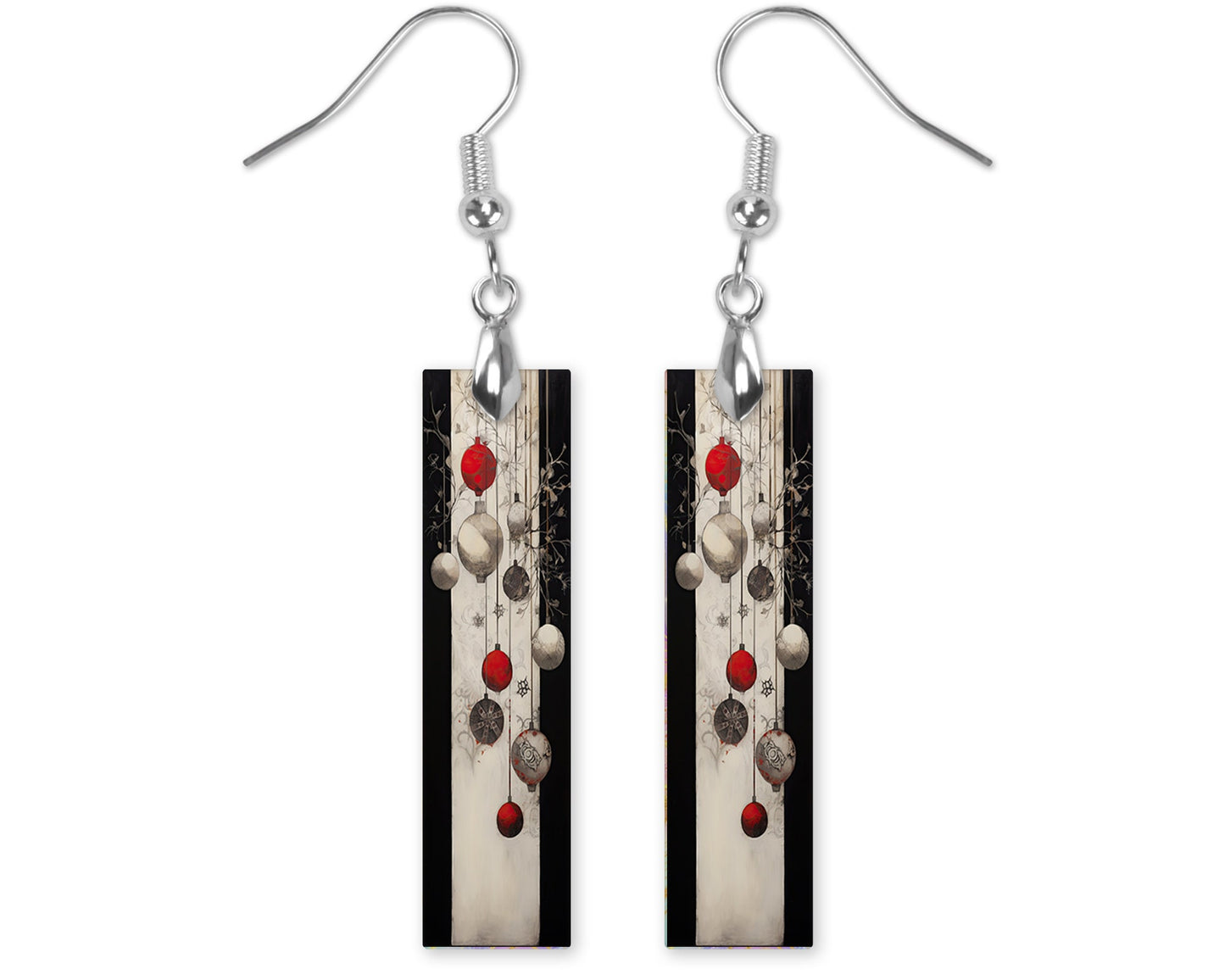 New Release Red White and Black Ornaments Christmas Printed Wood Dangle Earrings Hypoallergenic Jewelry Handmade