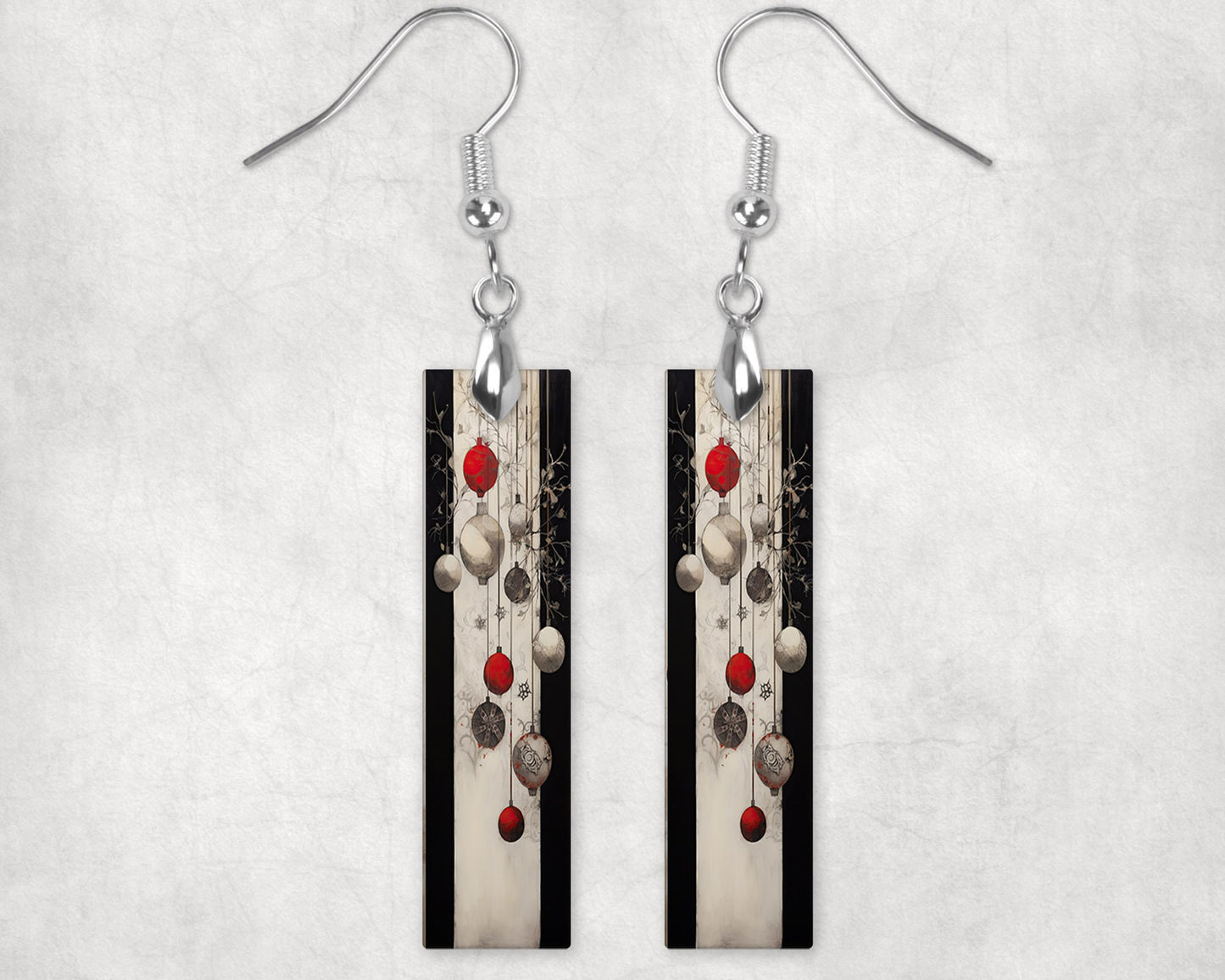 New Release Red White and Black Ornaments Christmas Printed Wood Dangle Earrings Hypoallergenic Jewelry Handmade