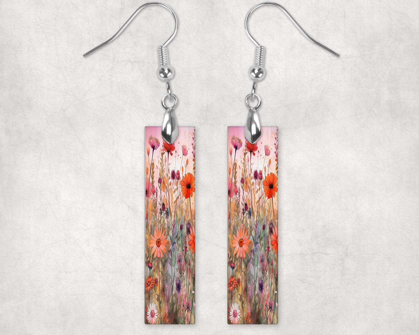 New Release Red Wildflowers Printed Wood Dangle Earrings Hypoallergenic Jewelry Handmade