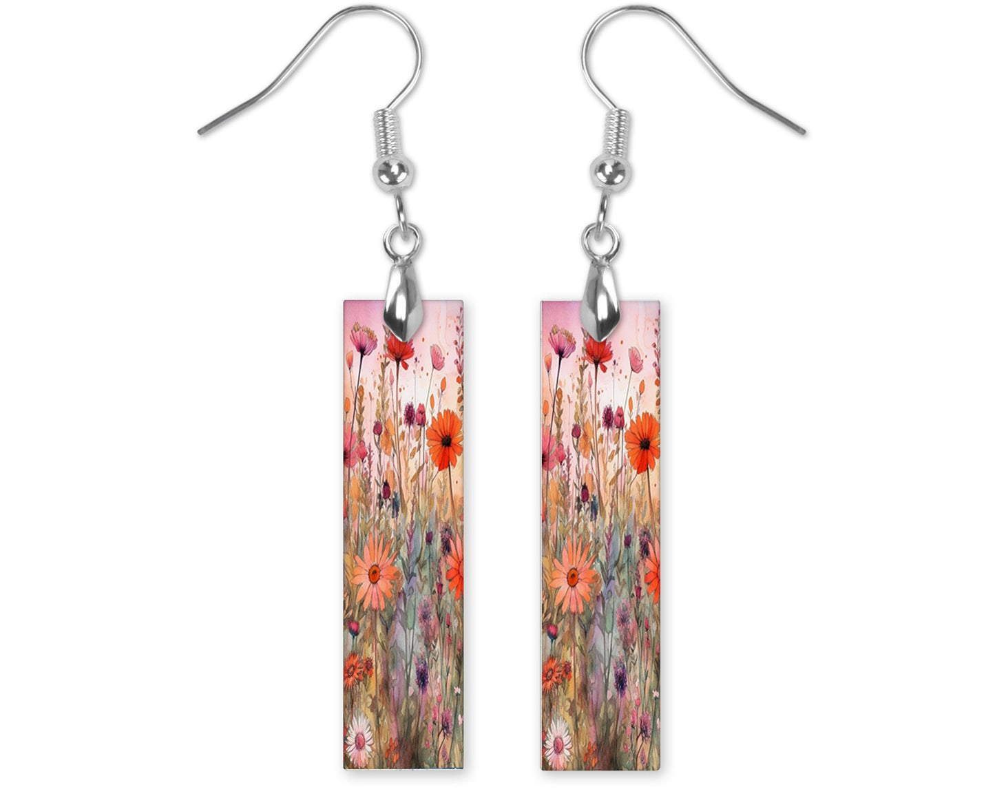 New Release Red Wildflowers Printed Wood Dangle Earrings Hypoallergenic Jewelry Handmade