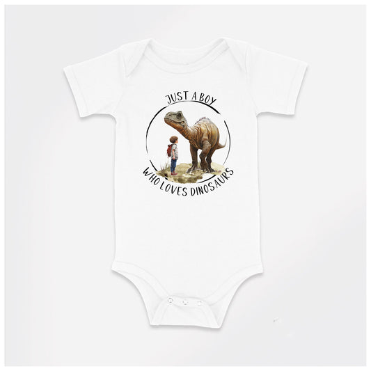 New Release, Baby Bodysuit, Just a Boy Who Loves Dinosaurs One Piece Baby Suit, Baby Gift, Long / Short Sleeve, 0-18 Months size