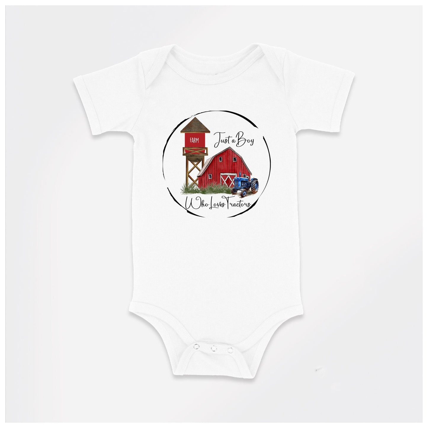 New Release, Baby Bodysuit, Just a Boy Who Loves Tractors One Piece Baby Suit, Baby Gift, Long / Short Sleeve, 0-18 Months size