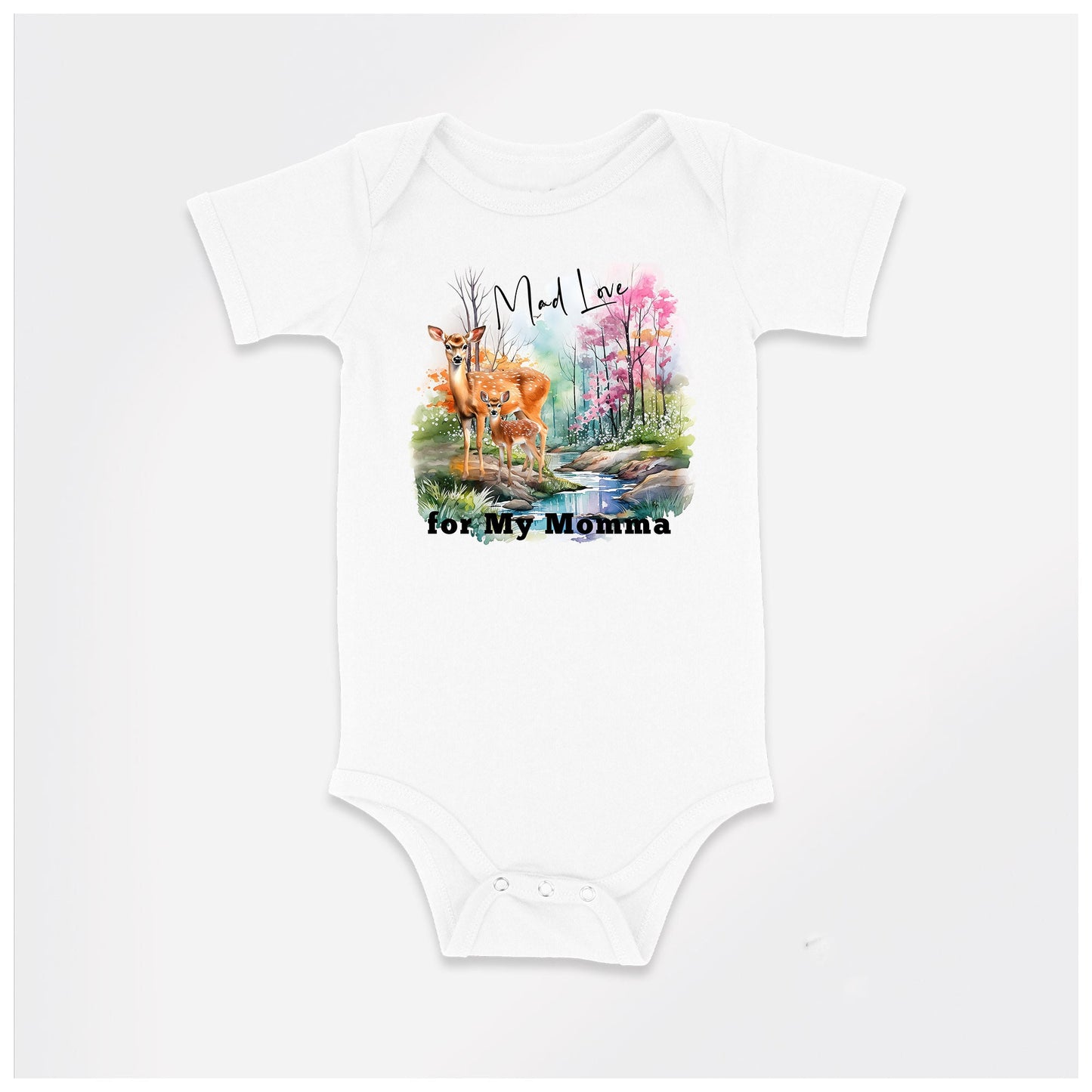 New Release, Baby Bodysuit, Deer Mad Love for my Momma One Piece Baby Suit, Baby Gift, Long / Short Sleeve, 0-18 Months size