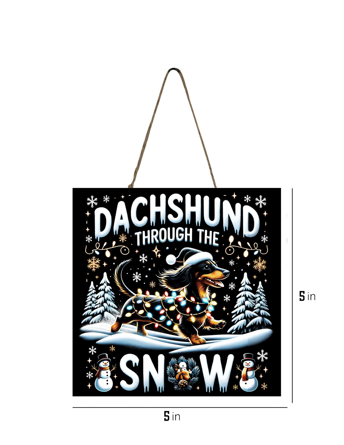 New Release, Christmas Ornament, Dachshund Through the Snow on Black, Tier Tray Decor, Wreath Sign, Mini Sign, Door Hanger